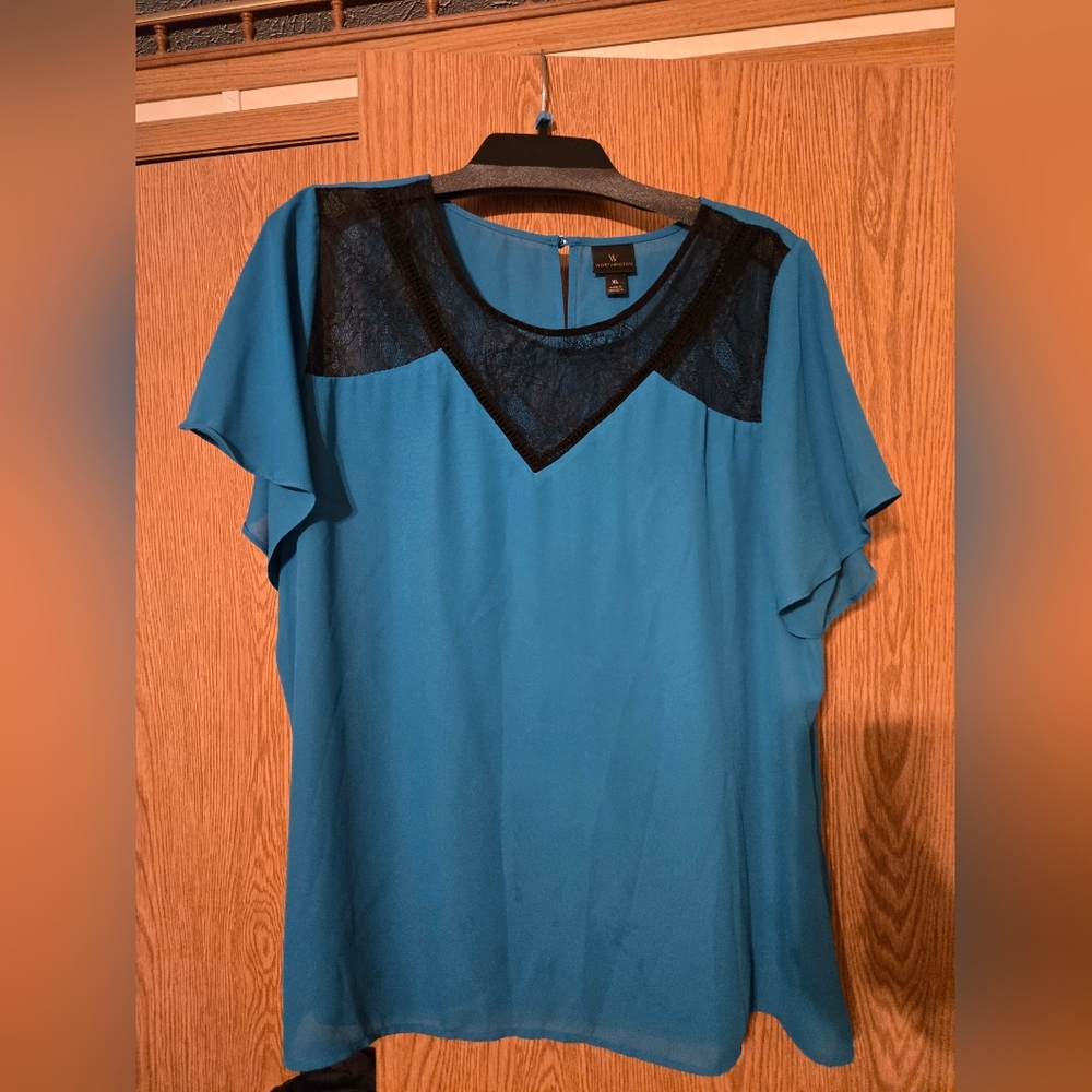 Elegant Teal and Black Women's XL Worthington Top
